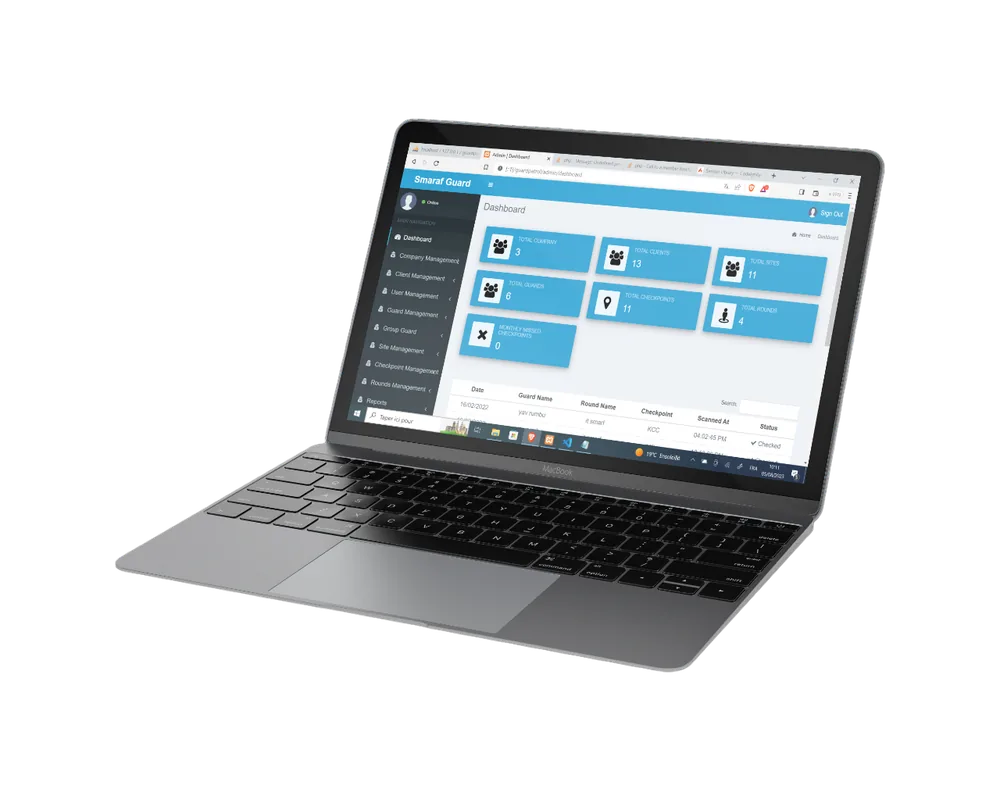 Guard patrol software dashboard on a laptop